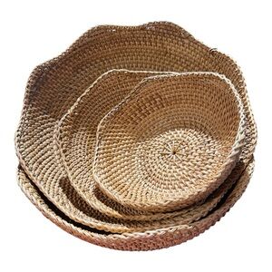 Rattan Bread Baskets, Natural Handmade Woven Fruit Baskets for Kitchen Set of 4